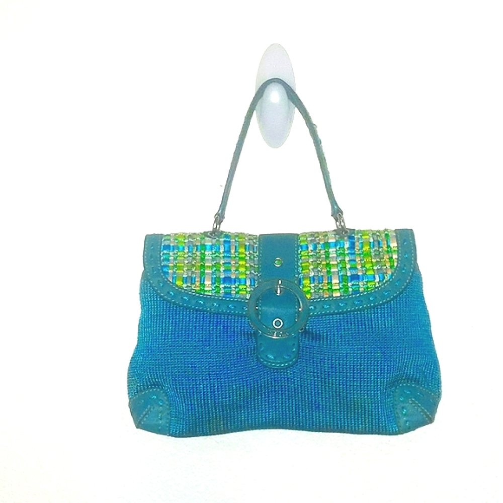 THE SAK Indigo Blue Woven Demi Hobo Bag with Multi Color Trim